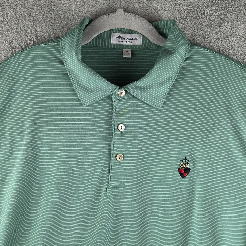 Peter Millar x Chevy Chase Golf Club Green Striped Polo Shirt Mens XL Comfort